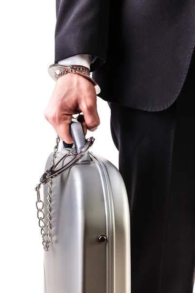 Wrist handcuffed suitcase — Stock Photo, Image