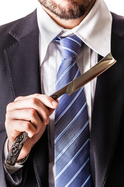 Businessman and big razor — Stock Photo, Image