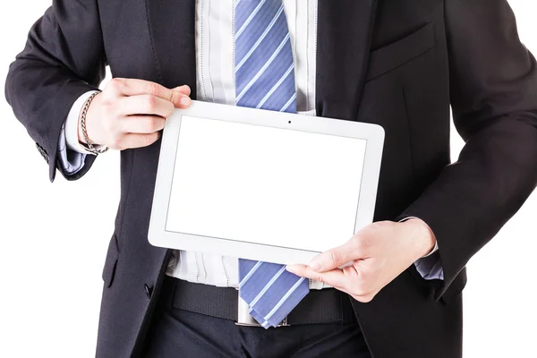 Businessman holding a blank tablet detail — Stock Photo, Image