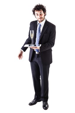 işadamı tablet ve şampanya