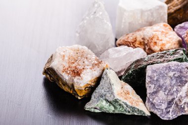 heap of minerals on wood macro clipart