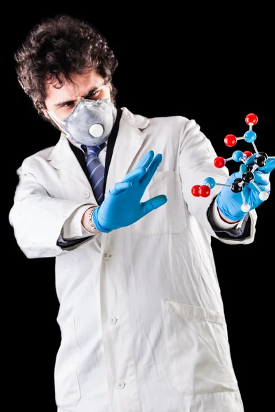 Researcher scared by a tnt molecule — Stock Photo, Image