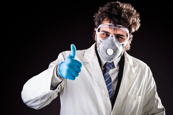 Researcher with protective gear thumb up — Stock Photo, Image