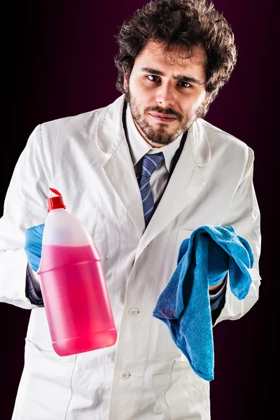 Researcher with cleaning cloth — Stock Photo, Image