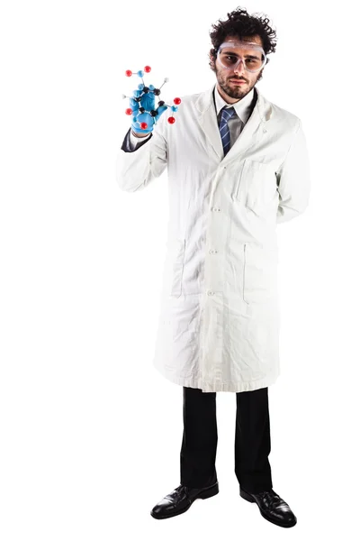 Joven médico con una molécula de tnt — Foto de Stock