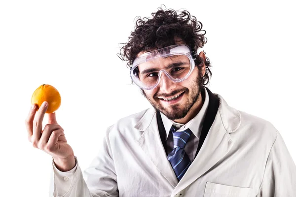 Smiling researcher and orange — Stock Photo, Image