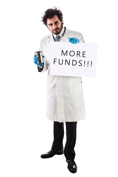 Scientist begging for money — Stock Photo, Image