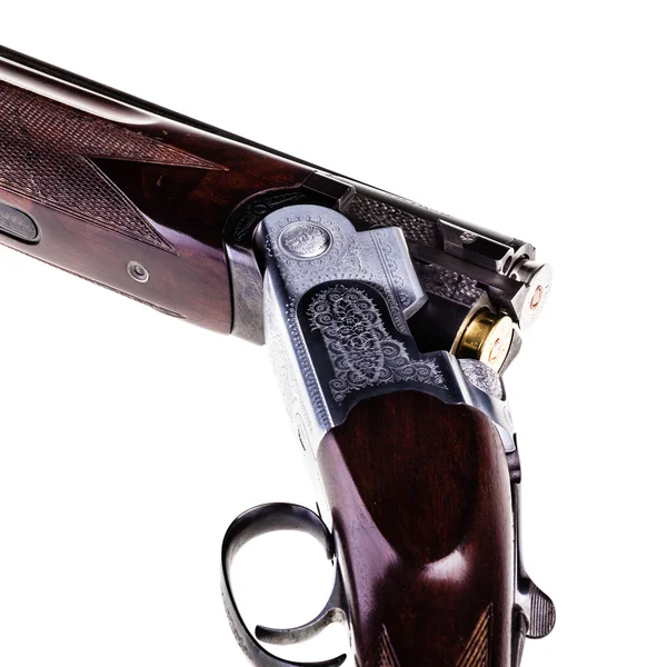 Loaded shotgun breech on white — Stock Photo, Image