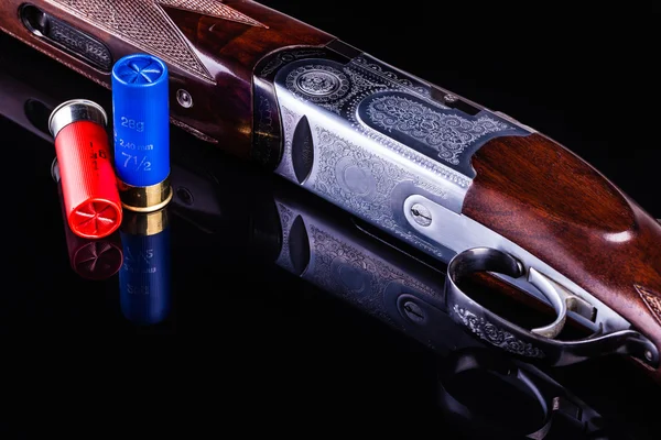 Shotgun on black detail — Stock Photo, Image