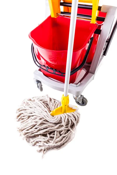 Red mop bucket isolated detail — Stock Photo, Image