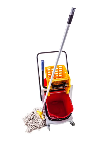 Red mop bucket on white — Stock Photo, Image