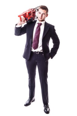 businessman with red chainsaw clipart