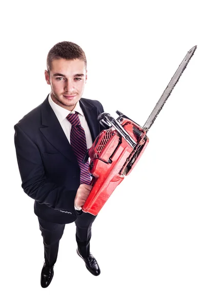 Biznesmen czerwony chainsaw — Zdjęcie stockowe