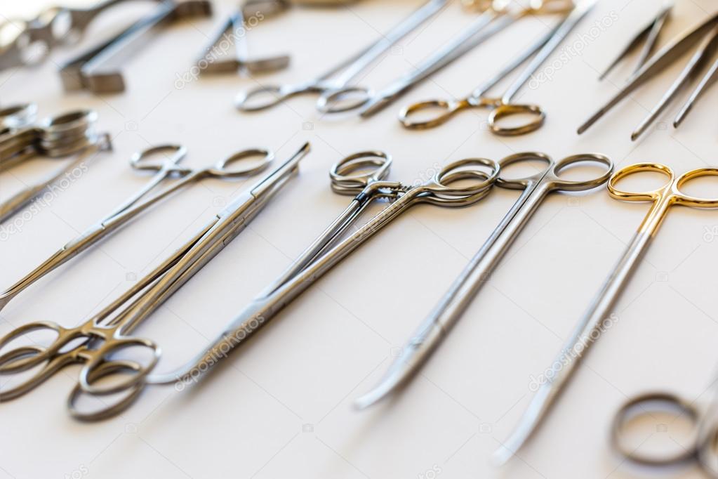 Surgical tweezers on a table
