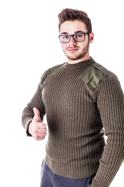 Thumb up sweater guy — Stock Photo, Image