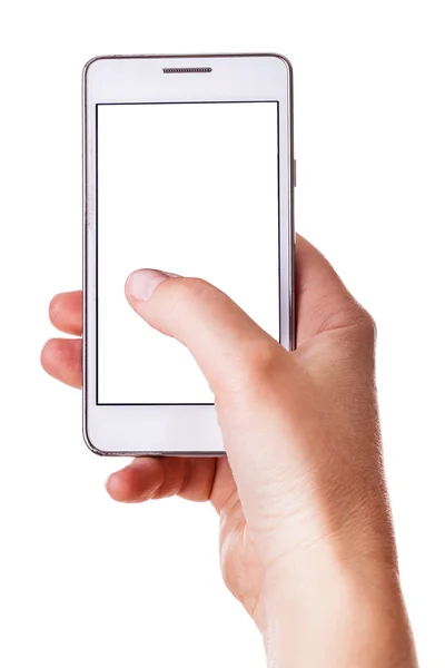 Met behulp van een witte mobiele telefoon — Stockfoto