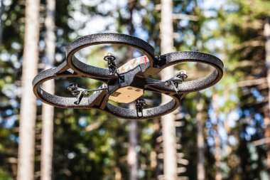 Drone ormanda uçuyor.