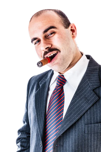 Leende med en cigarr — Stockfoto