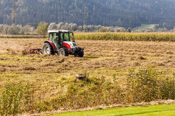 Field plowing with tractor