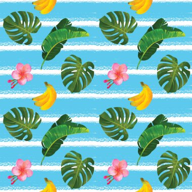 Canavarlı, muz yapraklı, muzlu ve amber çiçekli tropikal desenli. Modaya uygun egzotik yaz geçmişi. Hawaii tişörtü ve mayo desenli.