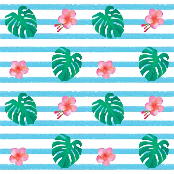 Tropical Seamless Pattern Monstera Leaves Hibiscus Flowers Fashionable Exotic Summer — Stock Photo, Image