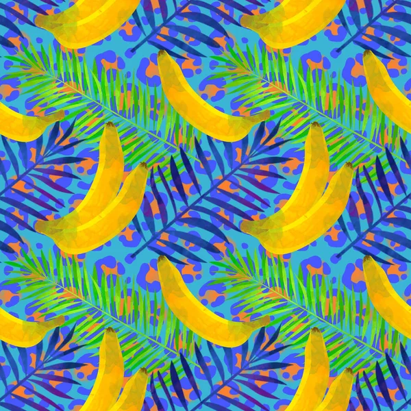 Безшовні Звірини Літнє Тло Тропічним Пальмовим Листям Бананами Африканський Шпалер — стокове фото