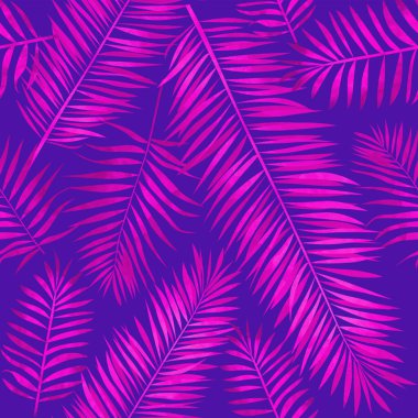 Tropik palmiye yapraklarıyla kusursuz bir yaz şablonu. Kumaş, ambalaj, duvar kağıdı için egzotik arkaplan.