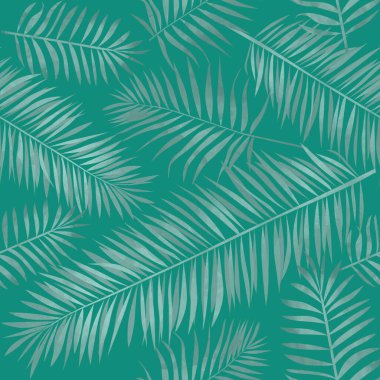 Tropik palmiye yapraklarıyla kusursuz bir yaz şablonu. Kumaş, ambalaj, duvar kağıdı için egzotik arkaplan.