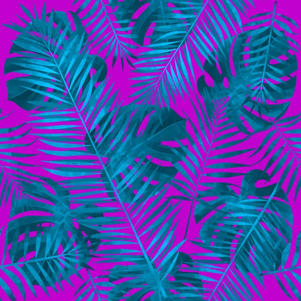 Безшовний Літній Візерунок Тропічними Пальмами Листя Монстрів Екзотичний Фон Тканини — стокове фото