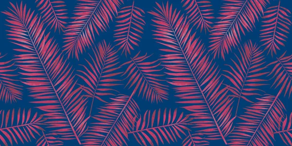 Seamless Summer Pattern Tropical Palm Leaves Exotic Background Fabric Wrapping — Stock Fotó