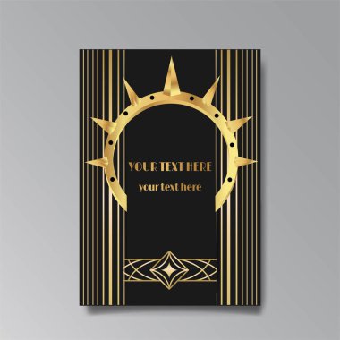 Art Deco, A4 sayfası, menü, kart, modern davetiye, ay yıldızları ve şehir ışıkları Art Deco, Art Nuevo Gatsby tarzı, güzel arka plan 