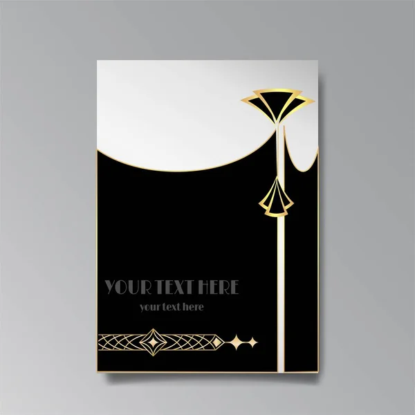 Plantilla Art Deco Negro Dorado Página Menú Tarjeta Invitación Moderna — Vector de stock