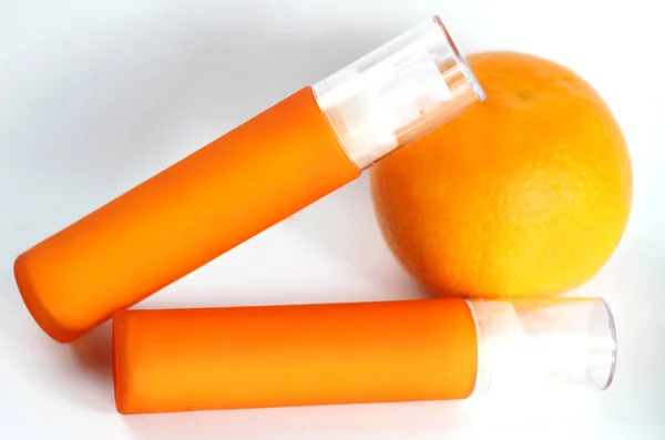 Kosmetiska Flaskor Orange Glasflaska Förpackning För Kosmetisk Serum Kräm Kräm — Stockfoto