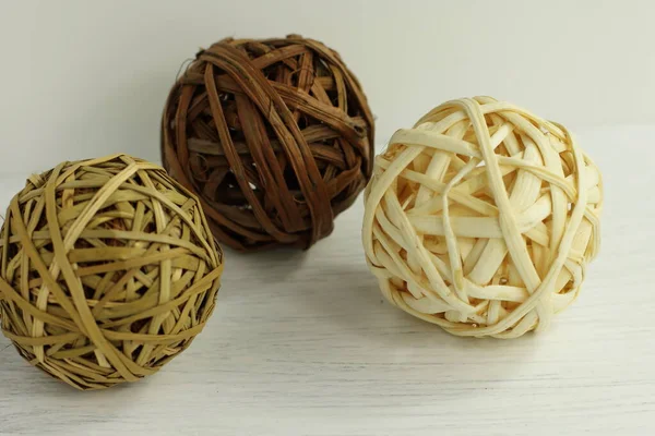Rattan dry decorative balls, natura decoration for home, wooden craft sphere for house decor. 