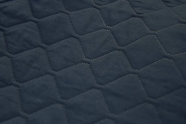 蓝色棉被织物衬底 折边花纹表面 — 图库照片
