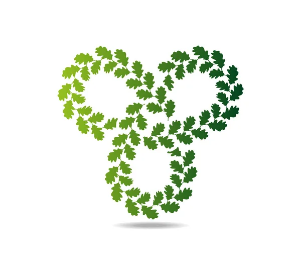 Mobius Loop Three Elements Made Green Oak Leaves — Stock Vector