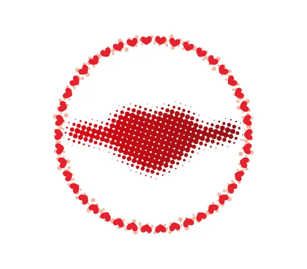 Smiling Mouth Made Line Heart Circle Small Hearts Love Kiss — Stock Vector