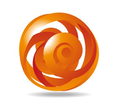 Kıvrımlı sarı ve kırmızı kurdeleli logo. Yuvarlak