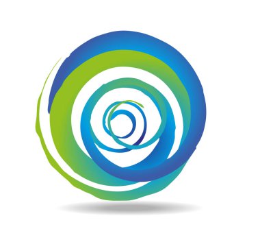 Logo birbirine karışmış mavi-yeşil düzensiz spirallerden oluşuyor.