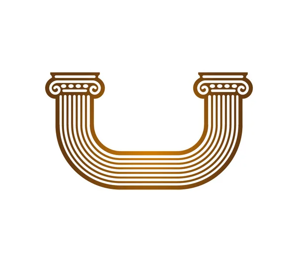 Deux Anciennes Colonnes Ioniques Dorées Reliées Par Leurs Bases Forme — Image vectorielle