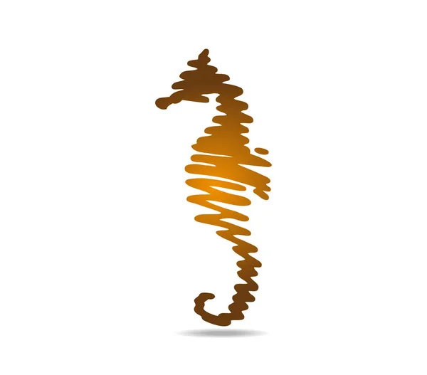 Gestileerde Gouden Zeepaardje Met Hand Getrokken Een Lijn — Stockvector