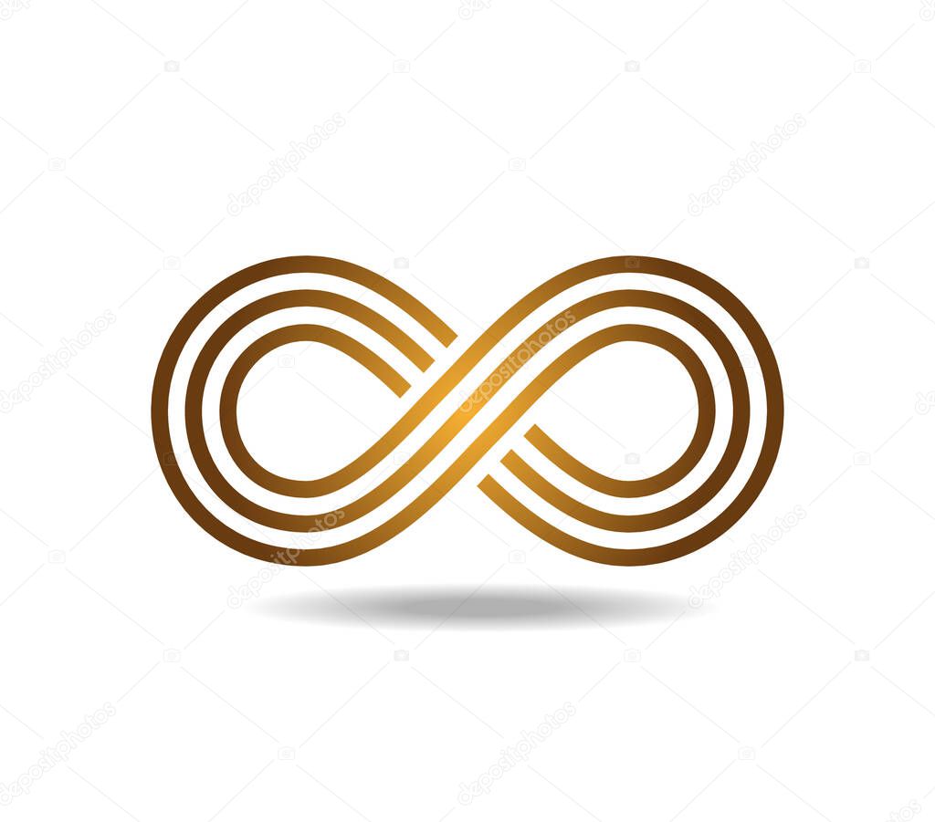 The golden mobius loop made of three lines. The sign of infinity