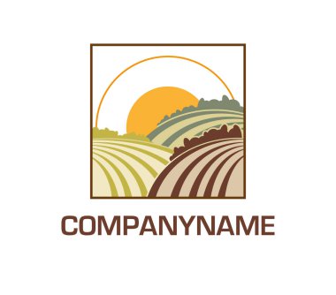 Rural landscape with the setting sun. Ready logo