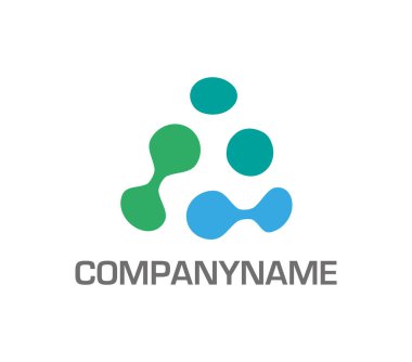 Green and blue triangle made of disconnected and connected dots. Ready logo