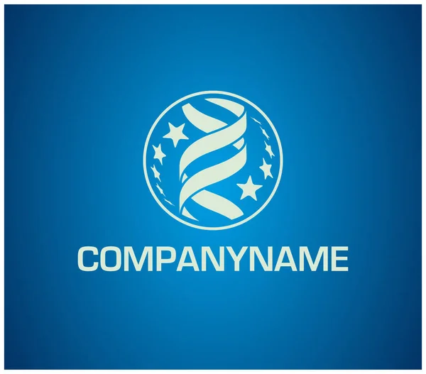 DNA chain with stars in a circle. Blue background. Ready logo