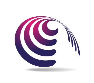 Şeffaf bir koninin etrafında birkaç paralel mor çizgi var. Logo