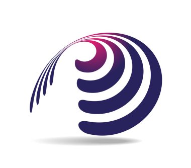 Şeffaf bir koninin etrafında birkaç paralel mor çizgi var. Logo