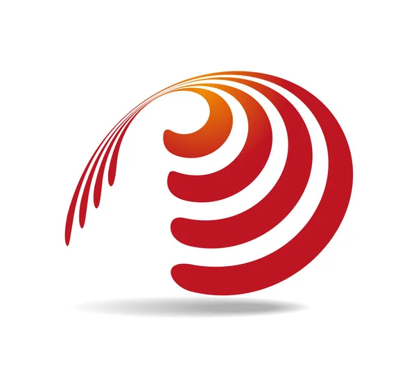 Şeffaf bir koninin etrafında birkaç paralel turuncu çizgi var. Logo