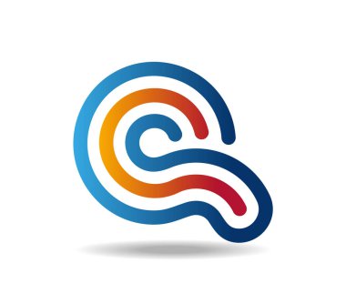 Üç satırdan oluşan Q d harfli soru işareti şeklinde bir logo. Turuncu ve mavi