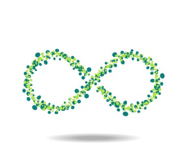 Yeşil baloncuklardan oluşan sonsuz mobius döngüsü. Sonsuzluk işareti 8. Sonsuzluk sembolü